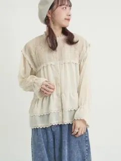 サマンサモスモス　裾フリルティアードレースブラウス　最終価格