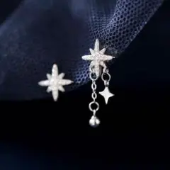 ピアス 八芒星 スター 太陽 星 アシンメトリー チェーンボール《NO.223》