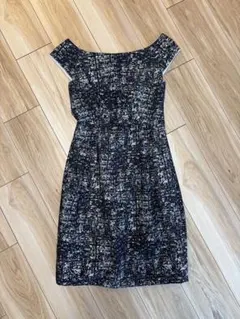 エメ/ネイビー柄/オフショルダータイトワンピース9号/M-L