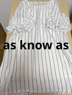 as know as 白ストライプ 5分袖ワンピース 袖リボン