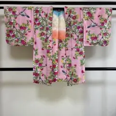 ■E5233■アンティーク■正絹■小鳥と花柄　銘仙　袷　羽織■丈90　裄64.5