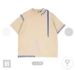 miette ミエット　ベージュ 半袖Tシャツ 青ステッチ装飾のサムネイル