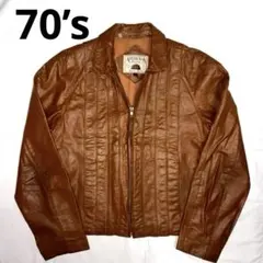 70s レザージャケット ブルゾン 短丈 ブラウン 本革 ウエスタン