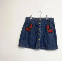 forever21 デニム ミニ スカート 刺繍 バラ M 韓国