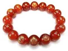 4Aカーネリアン十二支御守り本尊仏像漢字金箔彫り12mm天然石ブレスレット1