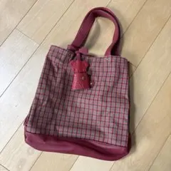 廃盤　ファミリア　familiar レザー　チェック　トートバッグ　赤