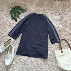 6157❃カットソーチュニック【9】肩ライン/ジップポケット/グレー/レーヨン混