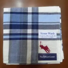 未使用　ポロラルフローレン白×青ストーンウォッシュ紳士用ハンカチ48×48
