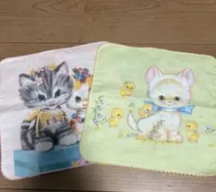 レトロアニマル タオルハンカチ 2枚セット 猫 ひよこ