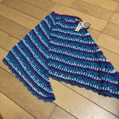 かぎ針編み ストール 青紫ストライプ