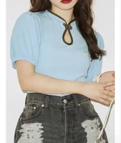 jouetie パイピングパワショルチャイナトップス