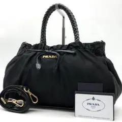 ✨ギャランティ付✨プラダ ハンドバッグ 2way ロゴ金具 リボン ナイロン 黒