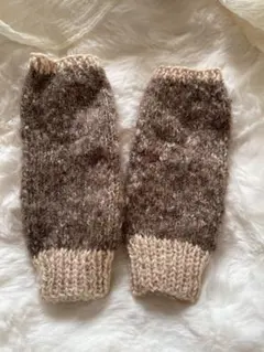 ウール100%！あったかハンドウォーマー ブラウン×ベージュ