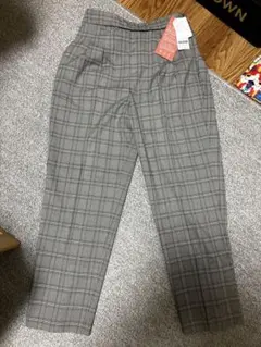 グローバルワーク ウツクシルエットテーパードパンツ グレーグレンチェック L