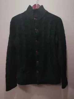 ダークグリーン ケーブルニットカーディガン