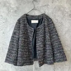 ロペピクニック　ツイード　七分袖　ノーカラージャケット　カラフル　38 春　秋