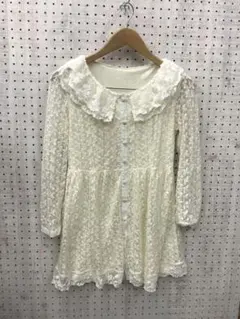 バレエコア　ロマンティックグランジ古着　お花刺繍　総レース長袖ブラウスワンピ