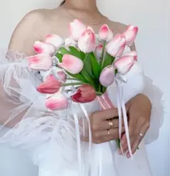 アーティフィシャルフラワーブーケチューリップ造花ブーケ前撮り春ブーケピンク前撮り