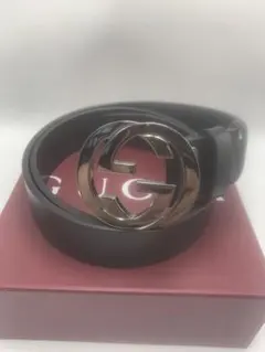 美品 グッチ インターロッキング ベルト シルバー ブラック イタリア製 