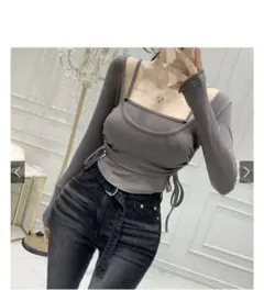 【即購入◎】サイドドロストトップス×キャミソールリブアンサンブル at2488