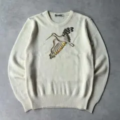 90s vintage 鳥柄 ニットセーター 白 サギ 刺繍 古着男子 古着女子