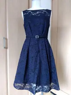 新品 ジルスチュアート ベルト付きレースワンピース ドレス ネイビー