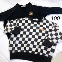 ルルモーメント　チェック柄トレーナー 100cm ブラック　2枚