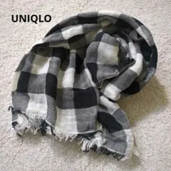 新品【UNIQLO】 コットンリネンストール　チェック　ブラック✕ホワイト　大判