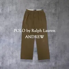 90sポロバイラルフローレンANDREW2タックポロチノブラウンW33古着