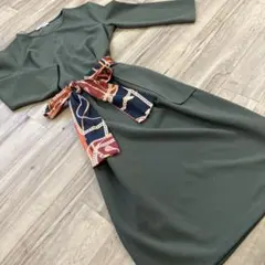 ZARA スカーフベルト付き　ワンピース　カーキ