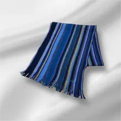 【美品】PaulSmith ウール100% マルチストライプ マフラー ブルー系