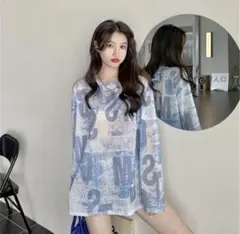 長袖 水色 レディース XL オーバーサイズ ストリート シースルー シアー素材