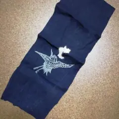 k.古布　昔の手織り　麻　藍染　型染め　鶴　袴の一部