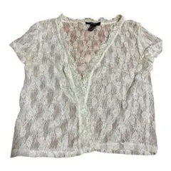 FOREVER 21 ホワイト レース 半袖 トップス M カーディガン