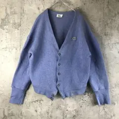 Y1016古着　ラコステ　ニットカーディガン　ワンポイント　青　90s Y2K
