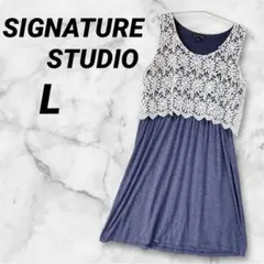 SIGNATURE STUDIO 【L】花柄ネイビー ワンピース レーストップ