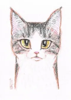 キジ白猫 手描きイラスト 原画 一点物