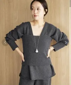 【定価3.3万　人気色！美品】Plageウール　WO レイヤードニット　グレー