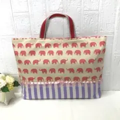 SALE‼︎ レッスンバッグ　ゾウさん　パープルストライプ　ハンドメイド