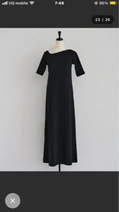 カップ付き アシンメトリー 半袖 ロングワンピース ブラックのサムネイル
