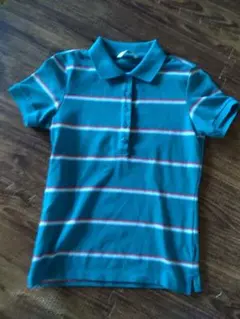 青系ストライプ 半袖ポロシャツ