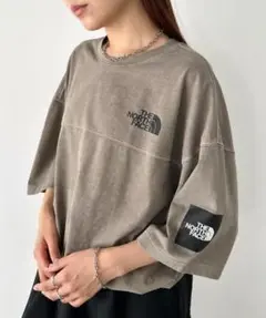 韓国 ノースフェイス ダメージ Tシャツ グレー M 新品 ウォッシュ加工