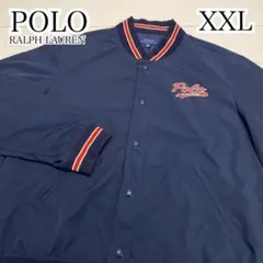良品　ポロラルフローレン　スタジャン　スクリプト　筆記体ロゴ　ライン　ＸＸＬ　紺のサムネイル
