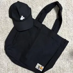 ミッキー刺繍 ブラックトートバッグ & キャップセット