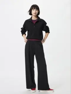 新品未使用 UNIQLO スウェットワイドパンツ ブラック M