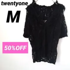 大特価✨twentyone【М】ブラック 黒　レース 半袖トップス 花柄　可愛い