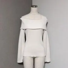 イング オフショル 風 リブ ニット トップス アイボリー