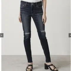 アズールバイマウジー　クラッシュデニムスキニー2 ダメージデニムS ダークブルー