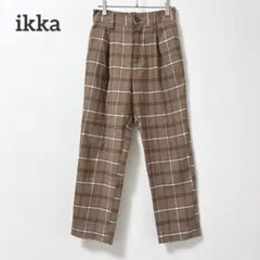 イッカ　カジュアルパンツ　スラックス　ブラウン　M チェック柄　ウエストゴム