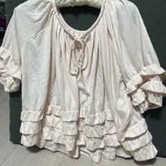 cotooo 半袖フリルブラウス ベージュ